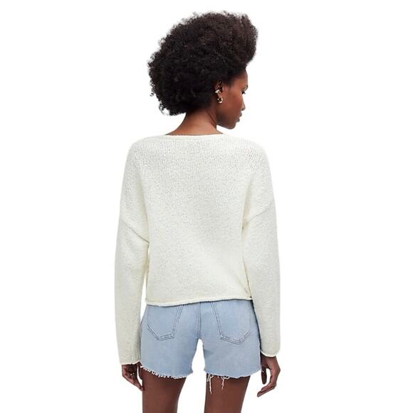 MADEWELL Women’s Deep-V Boxy Cotton Pullover Sweater Bright Ivory-Size M - Picture 2 of 6